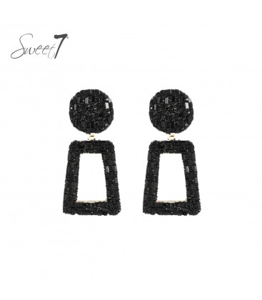 Oorbellen zwart met ronde top en rechthoekige hanger