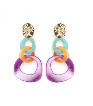 Oorclips met gekleurde schakels en goudkleurige detail