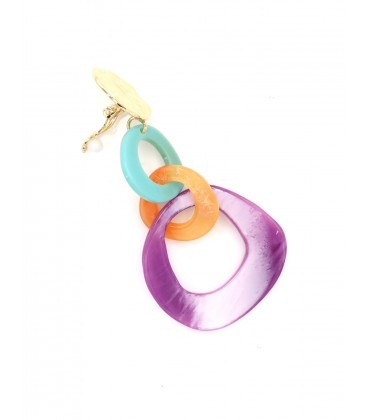 Oorclips met gekleurde schakels en goudkleurige detail