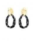 Oorclips zwarte gekleurde gemarmerde ring met goudkleurig oor stukje