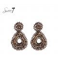 Oorbellen bruin met glinsterende glas kralen in druppelvorm