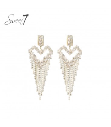 Oorbellen goudkleurig V vormig design met heldere fonkelende stenen