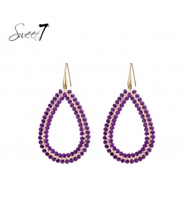 Oorbel met paarse glas kralen in ovale vorm