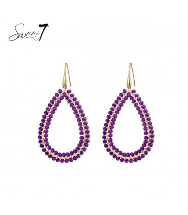 Oorbel met paarse glas kralen in ovale vorm