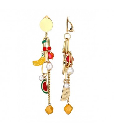 Oorclips met speels fruit design en goudkleurige ketting