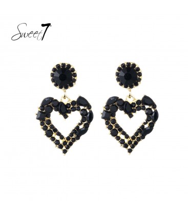 Oorbellen met zwart hartdesign en fonkelende strass steentjes
