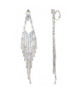 Oorclips zilverkleurige met strengen van heldere strass steentjes