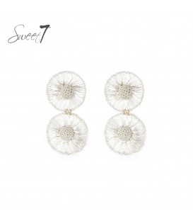 Oorbellen witte met dubbele cirkelvorm en draadstructuur