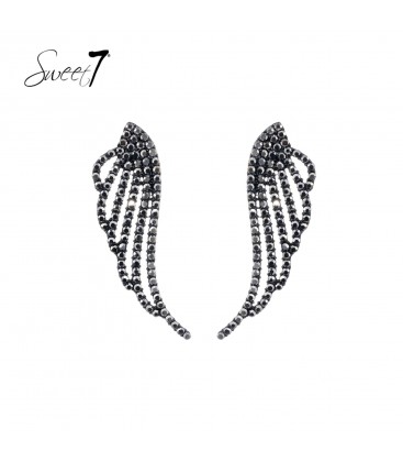 Oorbellen met zwarte vleugelvorm en strass steentjes