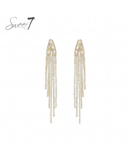 Oorbellen met lange strass franjes in goudkleur