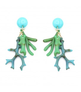 Oorclips met koraalvorm in turquoise en groen