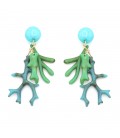 Oorclips met koraalvorm in turquoise en groen