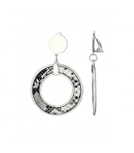 Oorclips zilverkleurig met slangenprint in de hanger