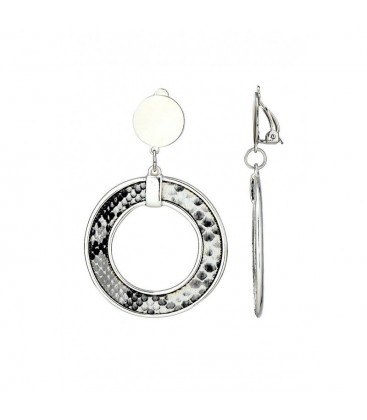 Oorclips zilverkleurig met slangenprint in de hanger