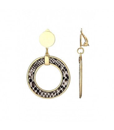 Oorclips goudkleurig met ronde hanger en dierenmotief