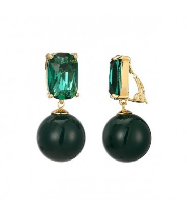 Oorclips groen met een glas steentje en een glanzende bol