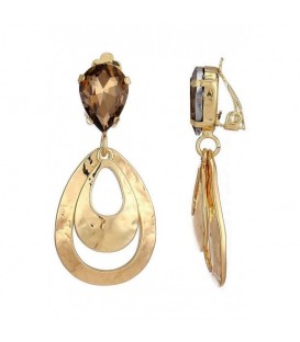 Oorclips met goudkleurige lagen en bruin kristal steentje