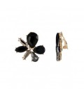 Oorclips met zwarte glas steentjes en bloemvorm