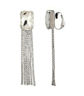 Oorclips zilverkleurige met strengen en heldere strass steentjes