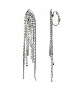 Oorclips zilverkleurig met sprankelende strengen en strass steentjes