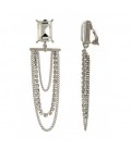 Oorclips met zilverkleurige kettingen en heldere kristallen