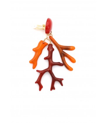 Oorclips fashion statement koraal takken in rood en oranje