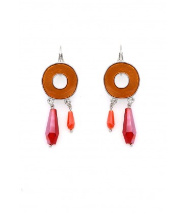 Oorbellen met transparante kralen in oranje rood