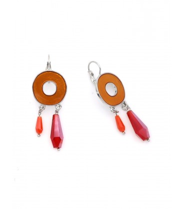 Oorbellen met transparante kralen in oranje rood