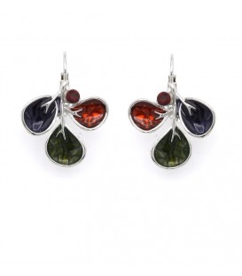 Oorbellen met blaadjesvorm in natuurlijke kleuren en zilverkleurige omlijsting