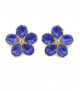 Moderne blauwe oorclips in bloem vorm met een goudkleurige afwerking