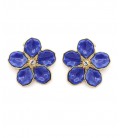 Moderne blauwe oorclips in bloem vorm met een goudkleurige afwerking