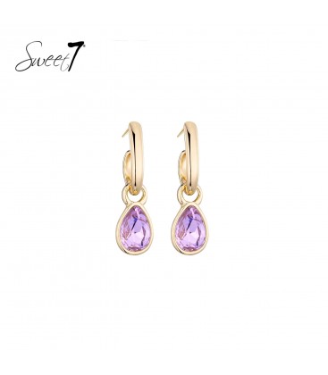 Oorbellen met goudkleurige ring met een paarse hanger