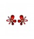 Oorclips in bloemvorm met vuurrode stenen