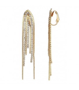 Oorclips met goudkleurige kettingen en strass steentjes