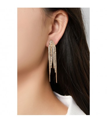 Oorclips met goudkleurige kettingen en strass steentjes