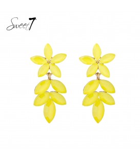 Oorbellen geel met bladvormige steeentjes