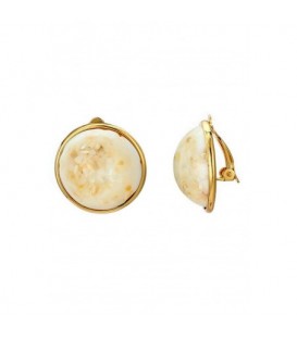 Oorclips met ronde creme terrazzo steen goudkleurige rand