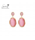 Oorbellen met roze cat eye steen en goudkleurige rand