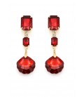 Oorclips met rode kristalstenen en schelpvormige hanger