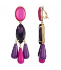 Oorclips paars en roze hangers en mooie facet steen
