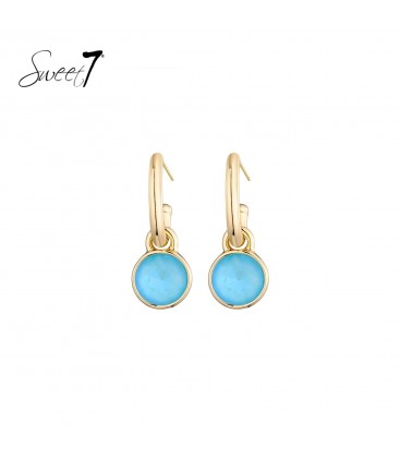 Oorbellen met blauwe ronde steen en goudkleurige ring