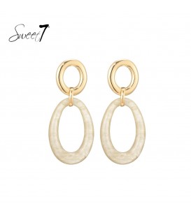 Oorbellen met ovale hanger en goudkleurige ring