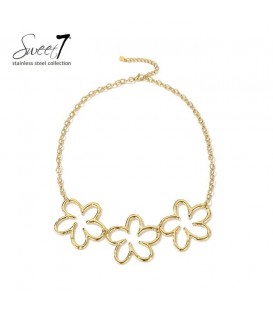 Halsketting goudkleurig met drie bloemen modern en stijlvol design