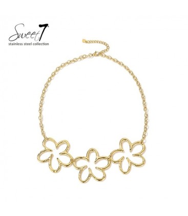 Halsketting goudkleurig met drie bloemen modern en stijlvol design