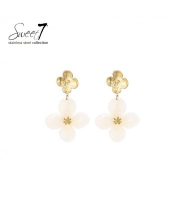 Oorbellen stijlvolle witte bloemen hanger met goudkleurige oor stukje