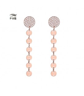 Oorbellen rose goudkleurig met strass bezette ronde top en hangende schijfjes