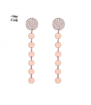 Oorbellen rose goudkleurig met strass bezette ronde top en hangende schijfjes