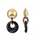 Oorclips goudkleurig oor knop met een veelkleurige ronde hanger
