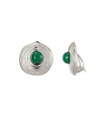 Oorclips met groen steentje en zilverkleurig rand