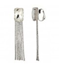 Oorclips zilverkleurige met strengen en heldere strass steentjes